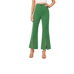 Size XL Womens Green Casual Wide Leg High Waisted Split Front Flared Pants